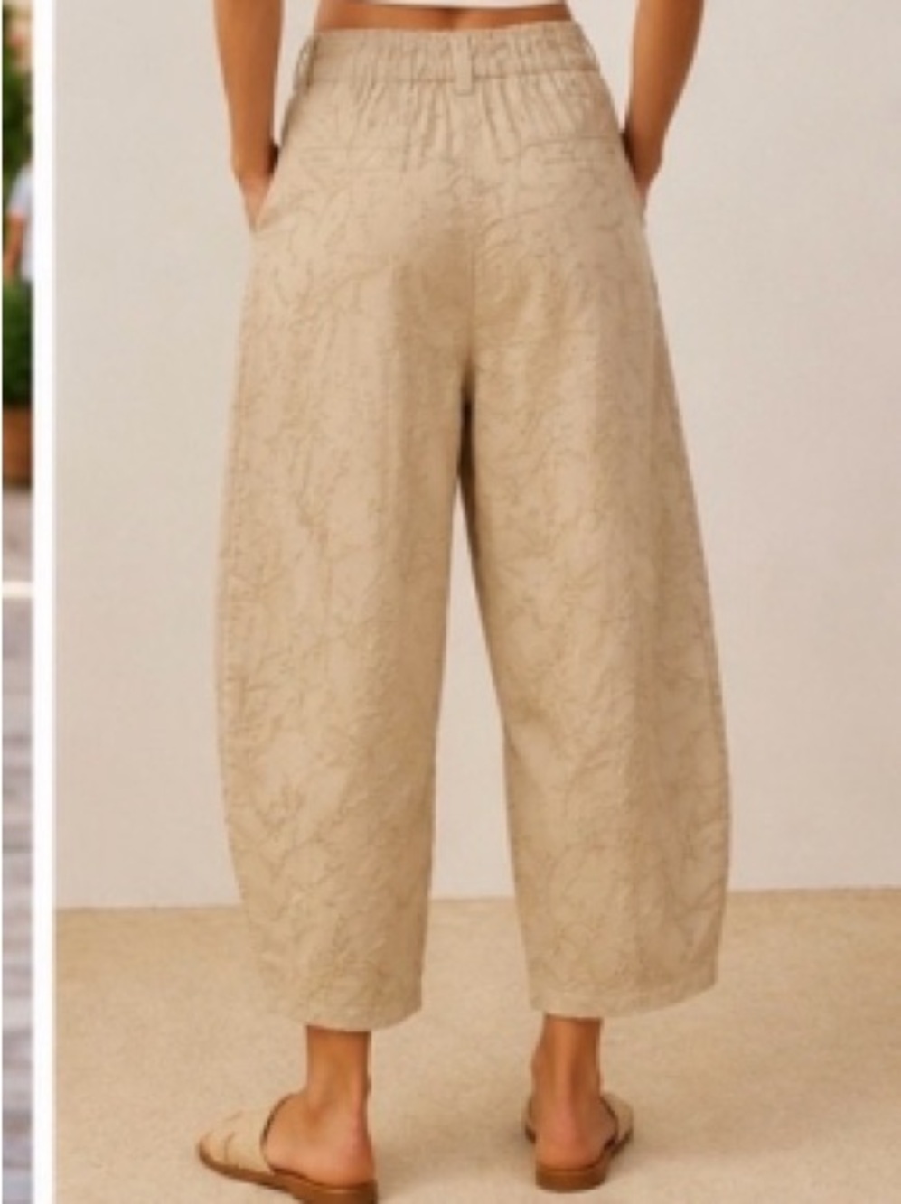 House of Harlow Botanical Embroidered Tan Cotton Cropped Barrel Pants Sz M - Picture 2 of 11